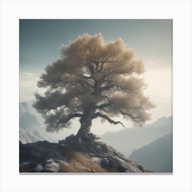 Single Tree On Top Of The Mountain Haze Ultra Detailed Film Photography Light Leaks Larry Bud M (1) Canvas Print