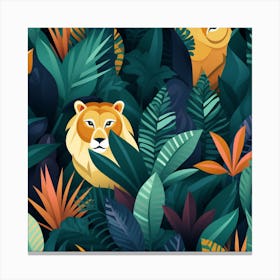 Seamless Pattern With Lions In The Jungle Canvas Print