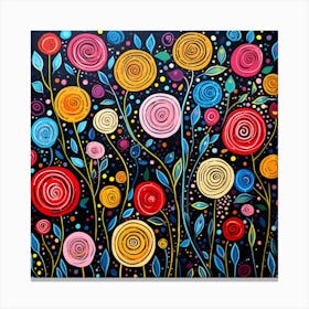 Colorful Flowers On Black Background Canvas Print