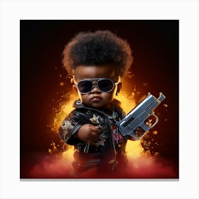 Baby Boy Holding A Gun Canvas Print