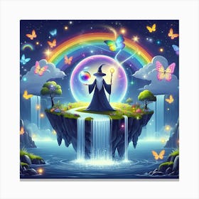 Wizard With Rainbow And Butterflies Canvas Print