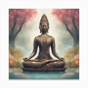 A Serene Depiction Of A Vrikshasana, Surrounded By Elements Of Nature (E Canvas Print