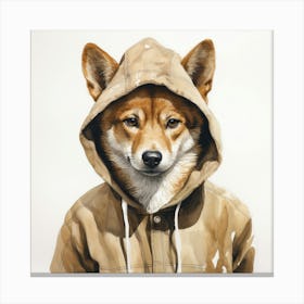 Watercolour Cartoon Dingo In A Hoodie 2 Canvas Print