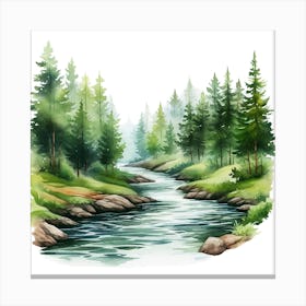 Watercolor Forest Landscape 1 Canvas Print