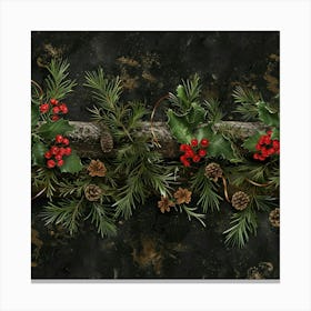 Yule Inspired Banner Texture With Mistletoe And 2 Canvas Print