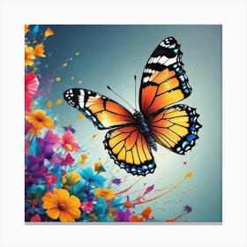 Butterfly With Flowers 7 Canvas Print