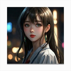 masterpiece, best quality, (Anime:1.4), anime illustration of a most beautiful face girl, sharp oval face contours, sagging eyes, slightly straight nose, nose to mouth distance, mouth to chin distance, beautiful collarbone, lighting, night, colorful lighting, glamorous, artstation hq ,8k ultra hd, fake detail, trending pixiv fanbox, acrylic palette knife 2 Canvas Print