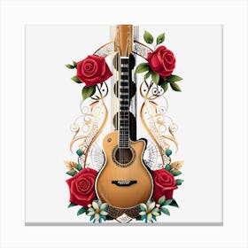 Acoustic Guitar With Roses Canvas Print