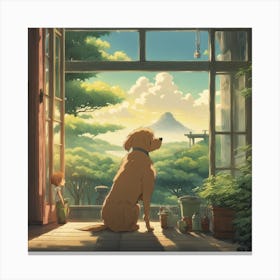 Dog Looking Out Window Canvas Print