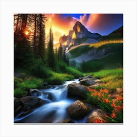 Mountain Stream At Sunset Canvas Print