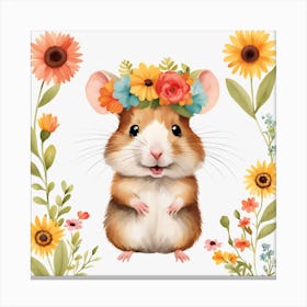 Floral Baby Hamster Nursery Illustration (64) Canvas Print