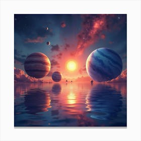 Vibrant Watercolor Planets Reflecting The Light Of A Distant, Glowing Star 1 Canvas Print