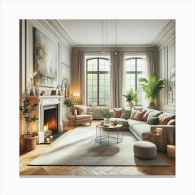 Living Room With Fireplace 1 Canvas Print