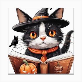 Cute Cat Halloween Pumpkin (47) Canvas Print