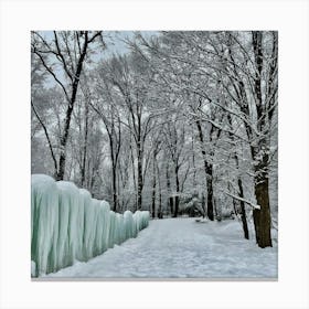 Frosty Fantasia Snowflakes Dance Amidst Glacial Sculptures Canvas Print