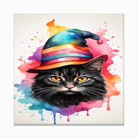 Black Cat In A Hat Canvas Print