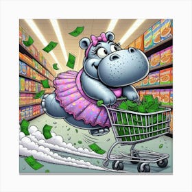 Hippo In A Shopping Cart 2 Toile