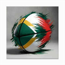 A Vibrant And Dynamic Image Of A Stylized Rugby Ball With An Abstract Art Design Featuring The South African Flag Colors 3 Canvas Print