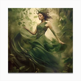 Young Woman In A Green Dress Canvas Print