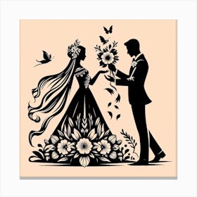 Silhouette of Couple Canvas Print