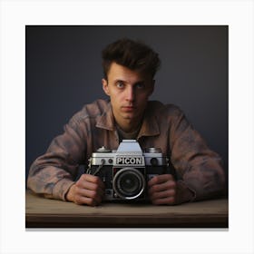 Portrait Of A Young Man with camera Canvas Print