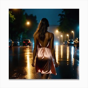 Woman Walking In The Rain Canvas Print