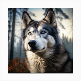 Husky Dog In The Forest Canvas Print