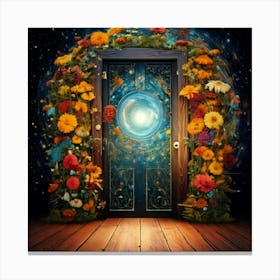 Firefly Door, Wooden, Galaxy, Spiral, Cosmos, Space, Universe, Floral, Wallpaper, Yellow, Blue, Red, (9) Canvas Print