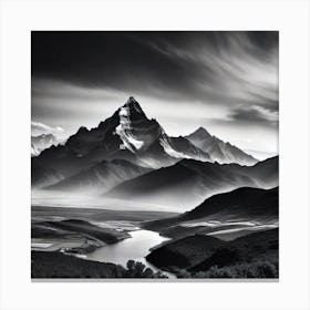 Black And White Mountain Landscape 5 Canvas Print