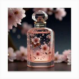 Prada Perfume Bottle With Cherry Blossoms Canvas Print