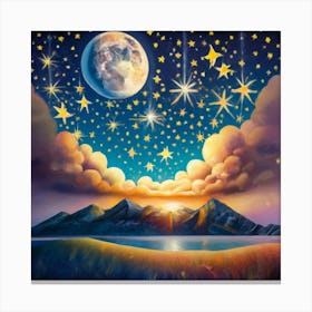 Moon And Stars Canvas Print