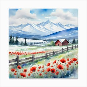 Watercolor Landscape With Poppies Canvas Print