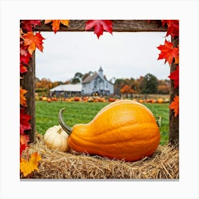 Pumpkins On Hay Canvas Print