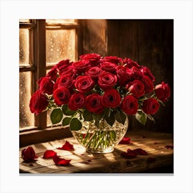 Red Roses In A Vase 3 Canvas Print