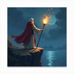 A Glowing Staff Held By A Mage Standing On A Cliff Edge 1 Canvas Print