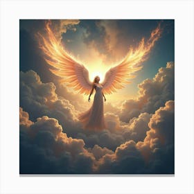 A Celestial Being With Radiant Wings Amidst Swirling Cosmic Clouds 1 Canvas Print