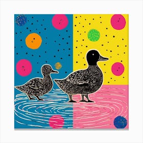 Duckling Geometric Pattern Linocut Style 6 Canvas Print