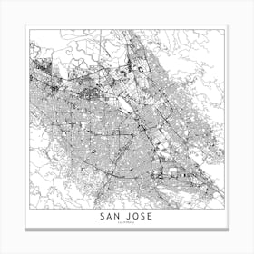 San Jose White Map Square Canvas Print