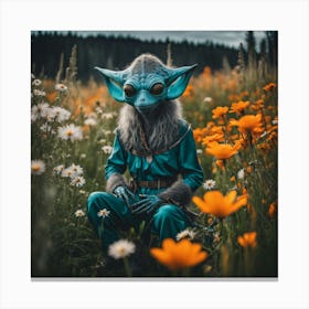 Yoda in flowers field Canvas Print