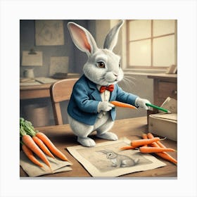 Rabbit Drawing Carrots Canvas Print