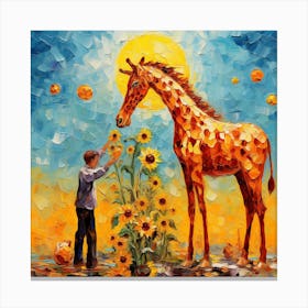 Sunflowers And Giraffe Canvas Print