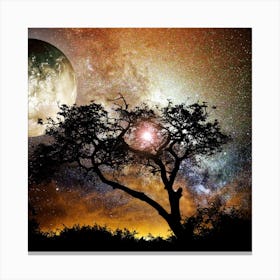 Tree In The Night Sky Canvas Print