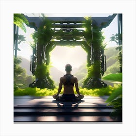 Meditating Woman In The Forest Canvas Print