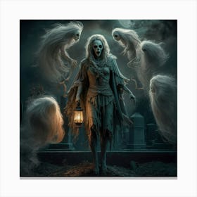A Captivating Scene Depicting A Ghostly Figure Ris X Canvas Print