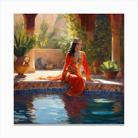 Peaceful Morocco Sexy Woman Swiming Pool Cach Ces Canvas Print