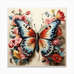 Butterfly With Flowers Canvas Print