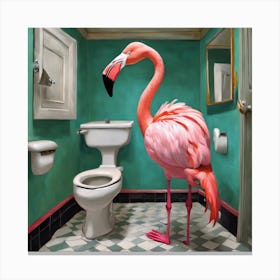 Flamingo In Bathroom 1 Canvas Print