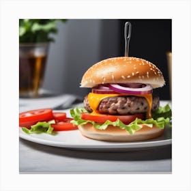 Hamburger On A Plate 57 Canvas Print