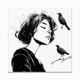 Girl With Birds 1 Canvas Print