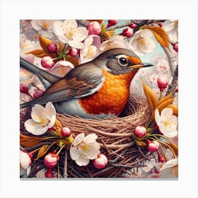 Robin In The Nest Canvas Print